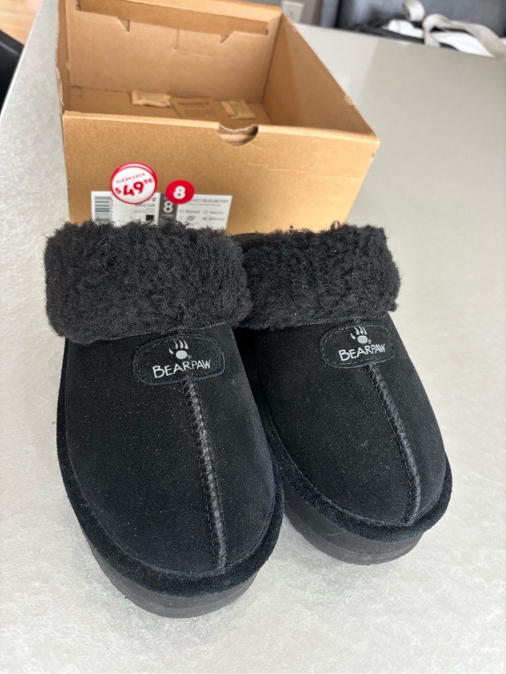 BearPaw womens Black Shearling Cuff Slip-On Slippers 8m